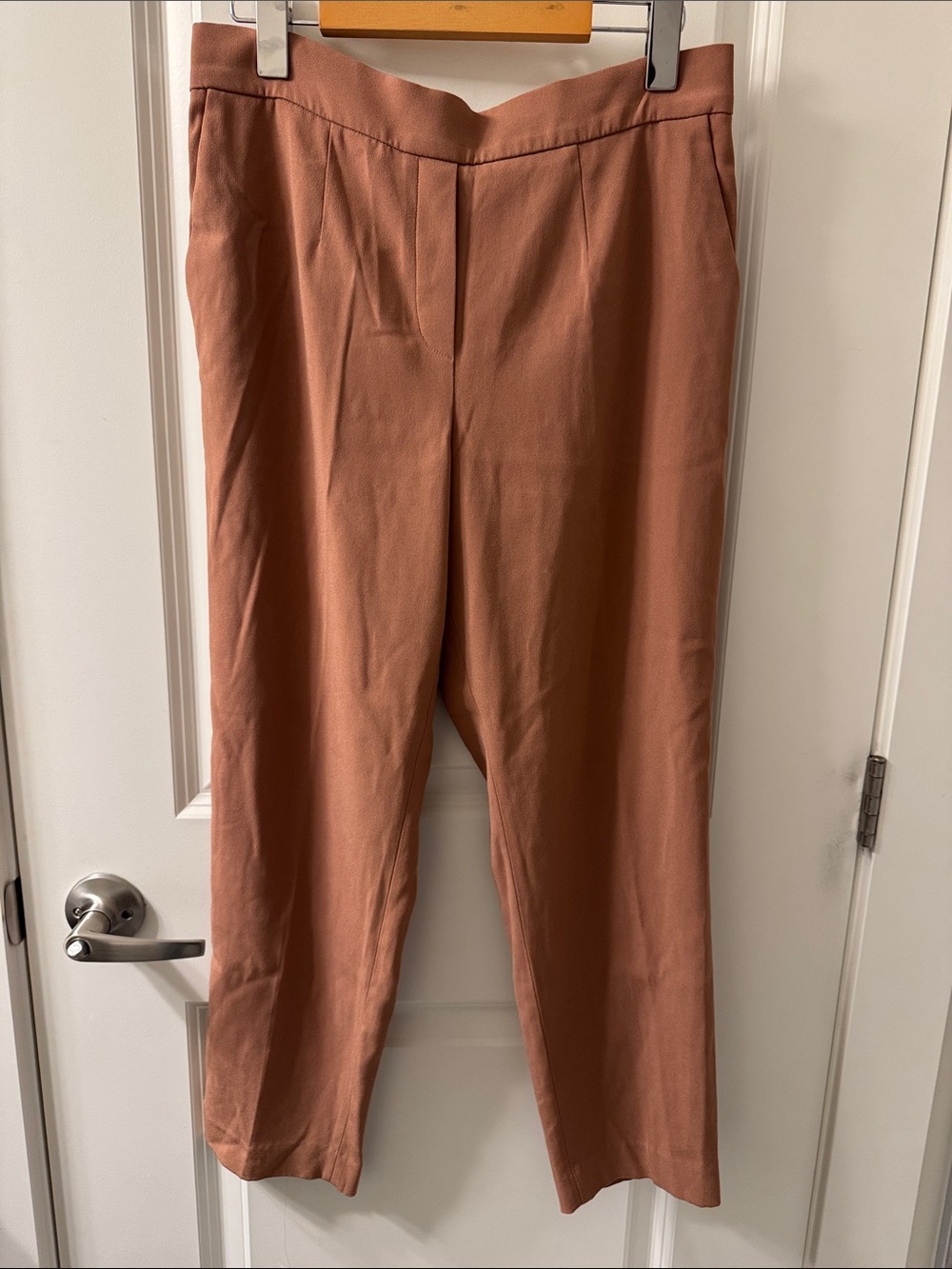 Babaton Straight-Leg Office Career Work Dress Pants in Tan Faux Zipper